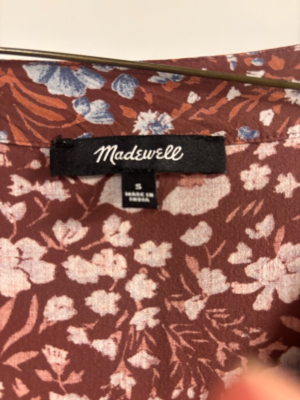 Madewell Brown Floral Midi Dress with Blue Accents - Picture 3 of 4